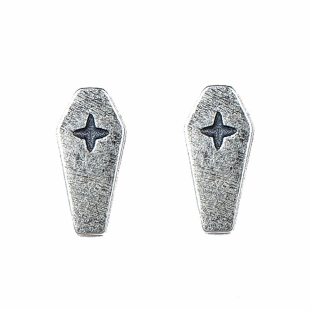 Single Accent 925 Sterling Silver Creative Retro Death Cross Coffin Stud Earring